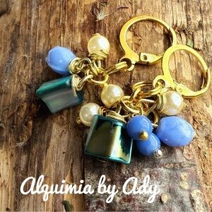 Alquimia Gold and Blue aquamarine mother of pearl earrings